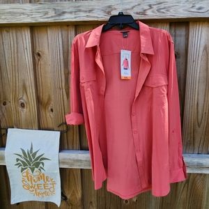 NWT Eddie Bauer coral color XXL button up blouse
